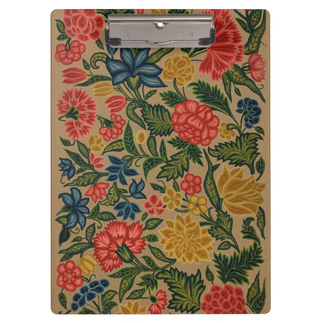 Vintage Crewel Floral Embroidery Pattern Clipboard (Front)