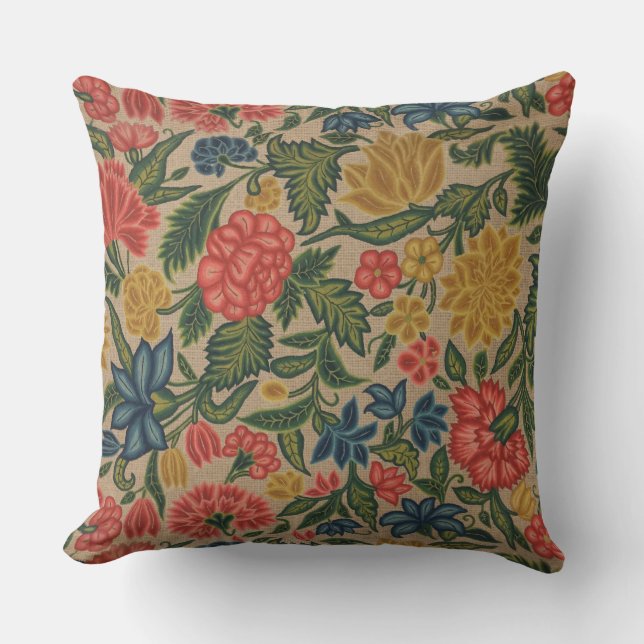 Vintage Crewel Floral Embroidery Pattern Cushion (Front)
