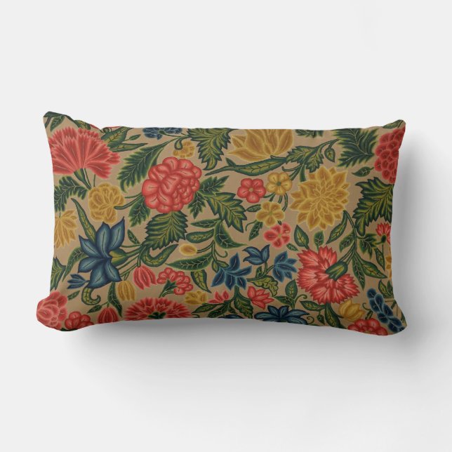 Vintage Crewel Floral Embroidery Pattern Lumbar Cushion (Front)