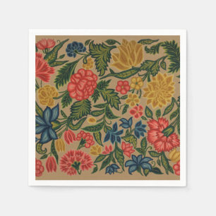 Vintage Crewel Floral Embroidery Pattern Napkin