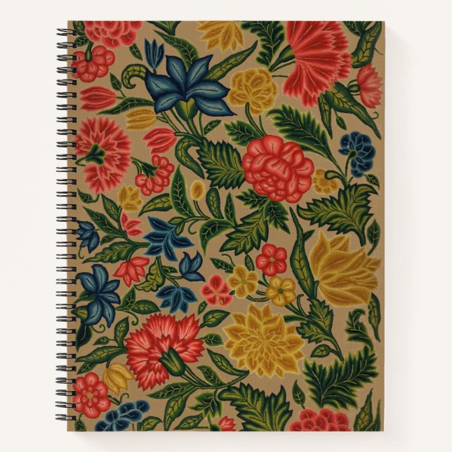 Vintage Crewel Floral Embroidery Pattern Notebook (Front)