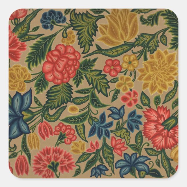 Vintage Crewel Floral Embroidery Pattern Square Sticker (Front)