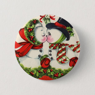 Vintage Crhistmas Kiss 6 Cm Round Badge