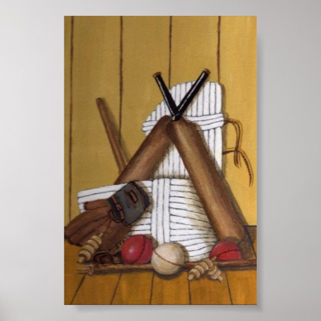 Vintage Cricket Still Life Print (Front)