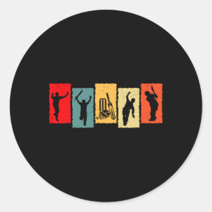 Vintage Cricketer Tter Bowler Retro Classic Round Sticker