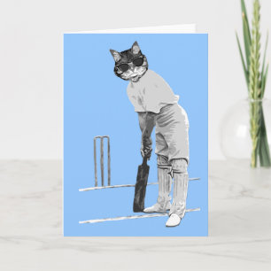 vintage cricketing cat customisable card