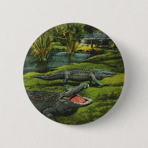 Vintage Crocodiles, Marine Life Reptiles Animals 6 Cm Round Badge
