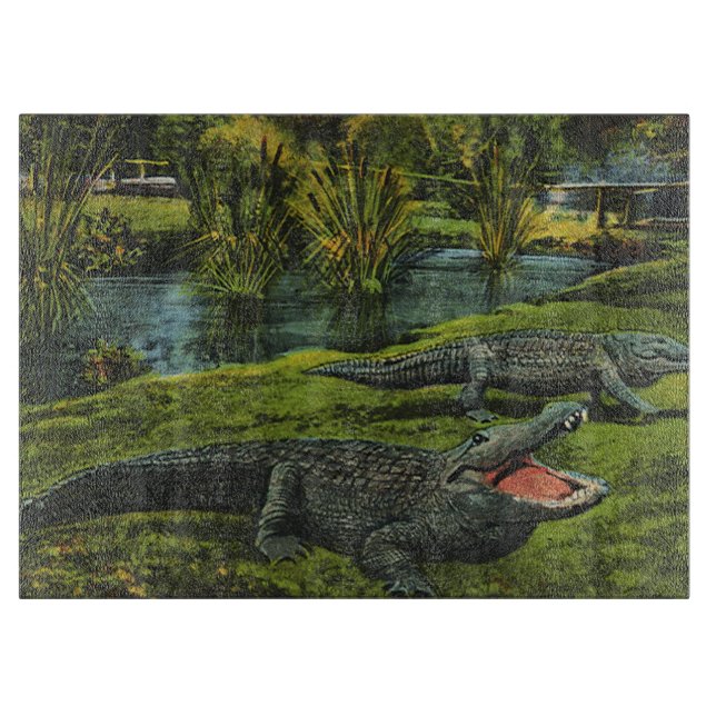 Vintage Crocodiles, Marine Life Reptiles Animals Cutting Board (Front)