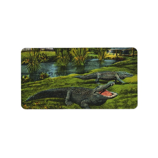 Vintage Crocodiles, Marine Life Reptiles Animals Label (Front)