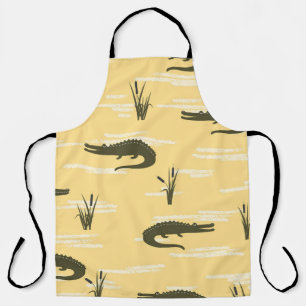 Vintage Crocodiles: Yellow Seamless Pattern Apron