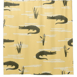 Vintage Crocodiles: Yellow Seamless Pattern Shower Curtain