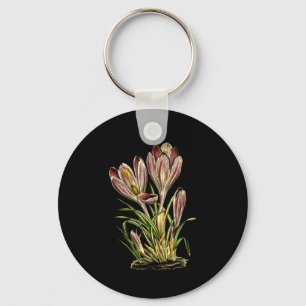 Vintage Crocus Flower Botanical Plants For Men And Key Ring