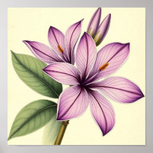 Vintage Crocus on Weathered Paper Poster