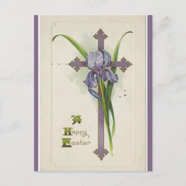 Vintage Cross and Iris Easter Postcard (Front)