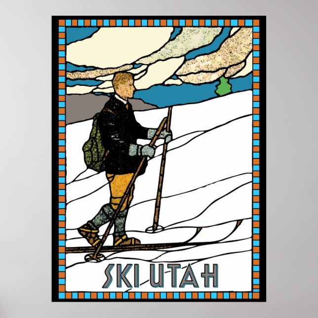 Vintage Cross Country Skier Ski Utah Poster (Front)