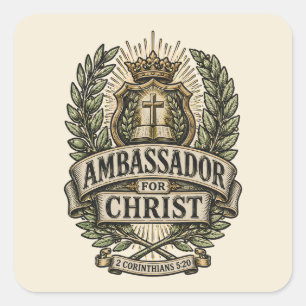 Vintage Cross Crown Faith Christian Bible Verse Square Sticker
