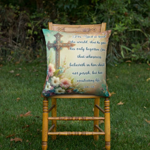 Vintage Cross Floral Christian Easter Cushion