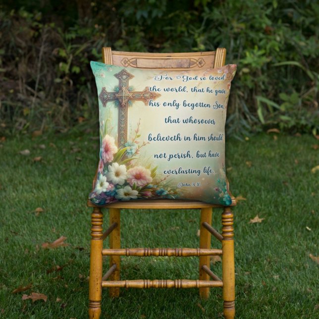 Vintage Cross John 3:16 Floral Christian Cushion (Creator Uploaded)