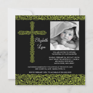 Vintage Cross Photo Baptism Inviation Invitation