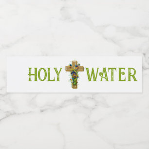 Vintage cross spring flowers holy water bottle label