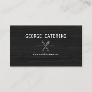 Vintage Crossed Fork Knife Logo Catering Black Business Card