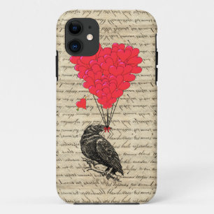 Vintage Crow and heart shaped balloons iPhone 11 Case