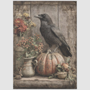Vintage Crow and Pumpkin Still Life Decoupage Tissue Paper