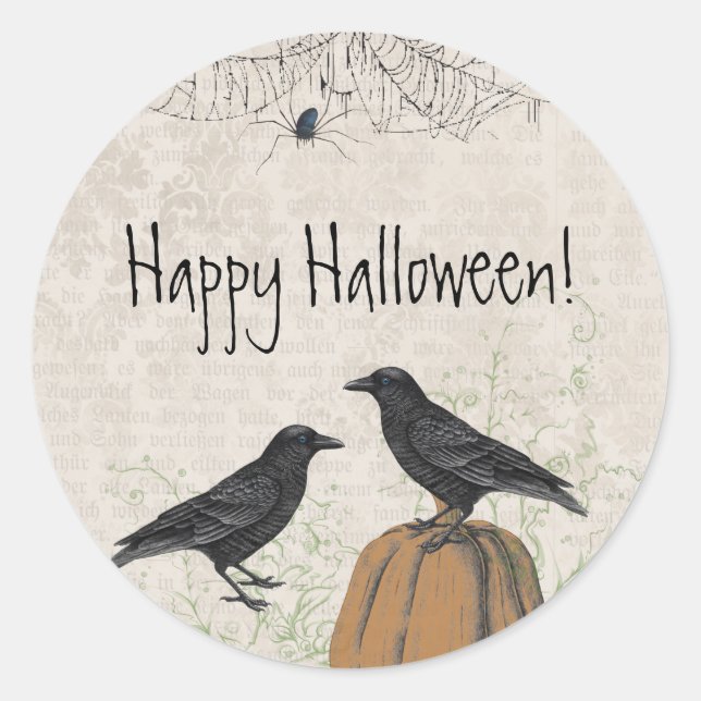 Vintage Crow Halloween Classic Round Sticker (Front)
