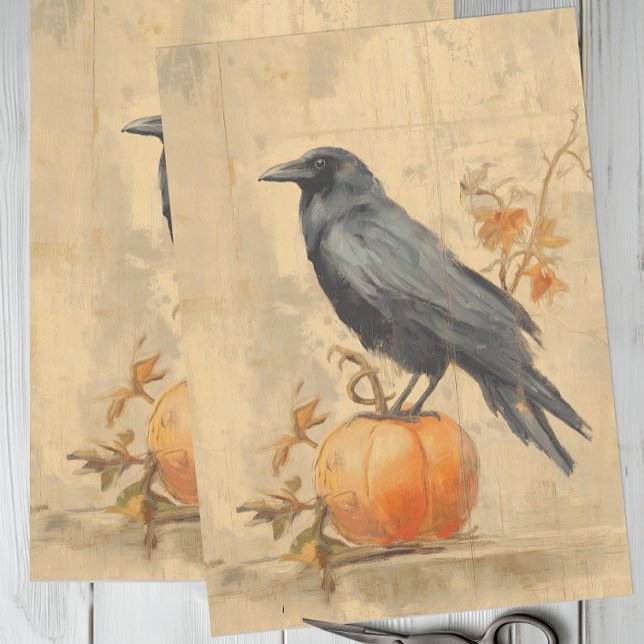 Vintage Crow Halloween Tissue Paper (Autumn Crow and Pumpkin Tissue Paper)