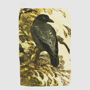 Vintage Crow Perched on a branch Theo van Hoytema Golf Towel