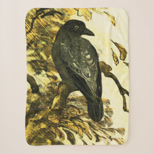 Vintage Crow Perched on a branch Theo van Hoytema Sherpa Blanket