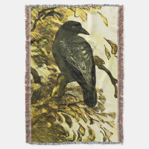 Vintage Crow Perched on a branch Theo van Hoytema Throw Blanket