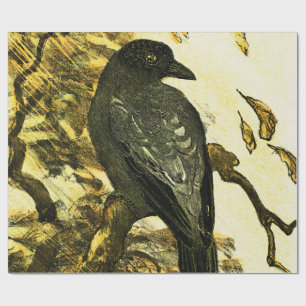 Vintage Crow Perched on a branch Theo van Hoytema Wrapping Paper