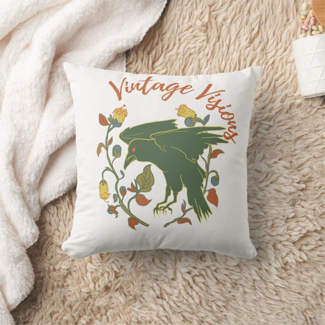 Vintage Crow Visions Throw Pillow (Blanket)