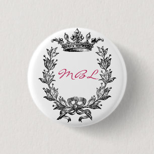 Vintage Crown and Wreath Art 3 Cm Round Badge