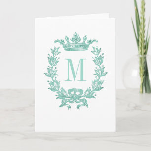 Vintage Crown and Wreath Art - Turquoise Holiday Card