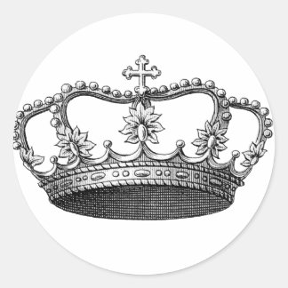 Vintage Crown Black and White Classic Round Sticker