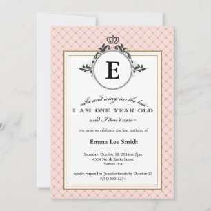 Vintage Crown First Birthday Invitation