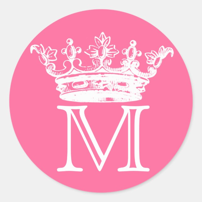 Vintage Crown Monogram Classic Round Sticker (Front)