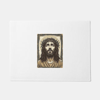 Vintage Crown of Thorns Religious Portrait Doormat