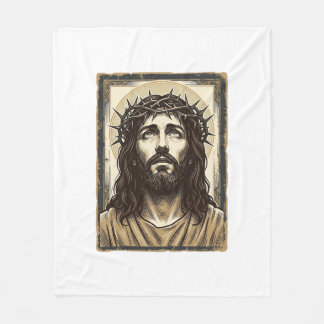 Vintage Crown of Thorns Religious Portrait Fleece Blanket