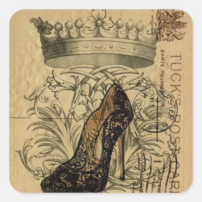 vintage crown Paris fashionista queen stiletto Square Sticker (Front)