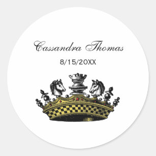 Vintage Crown With Chess Pieces Colour Classic Round Sticker