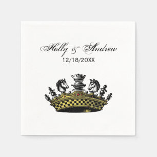 Vintage Crown With Chess Pieces Colour Napkin