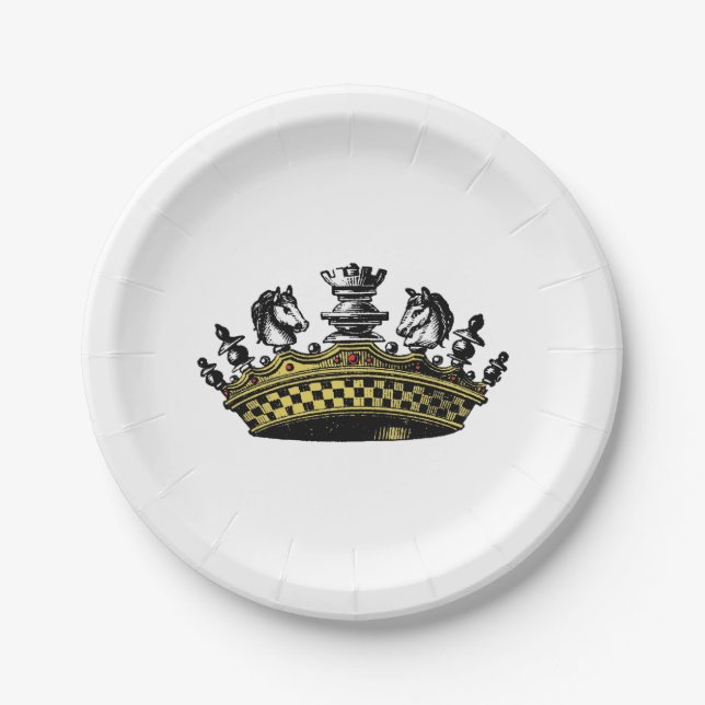 Vintage Crown With Chess Pieces Colour Paper Plate (Front)