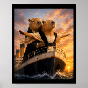 Vintage Cruise Ship Capybara Funny Romantic Parody Poster