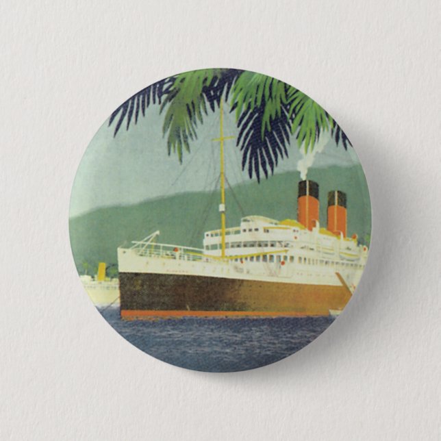 Vintage cruise ship illustration 6 cm round badge (Front)