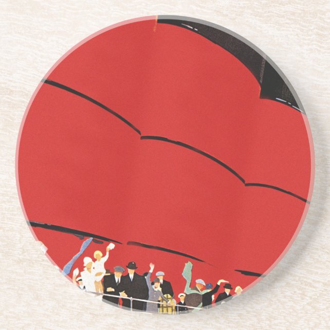 Vintage Cruise Ship Passengers Waving Goodbye Coaster (Front)