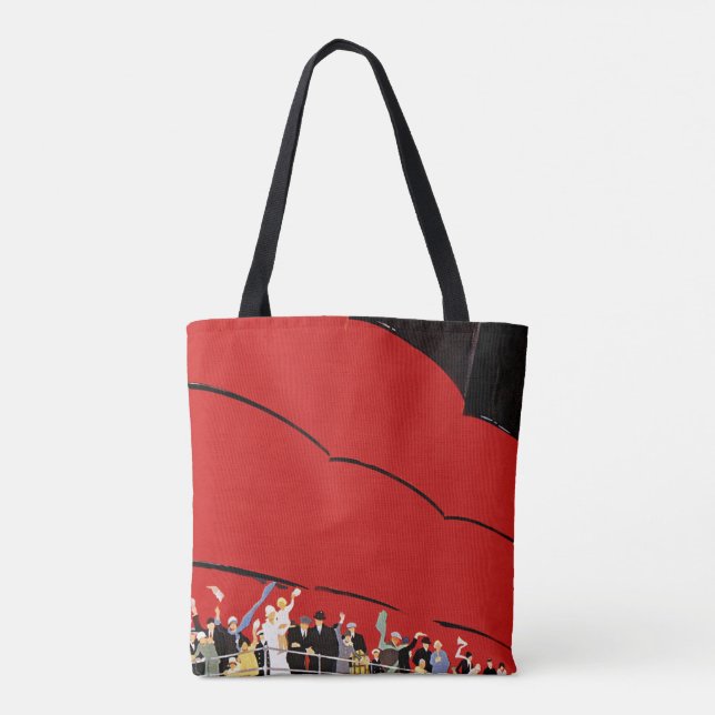 Vintage Cruise Ship Passengers Waving Goodbye Tote Bag (Back)