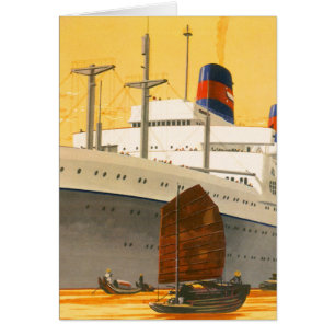 Vintage Cruise Ship to the Orient with Junks Boats